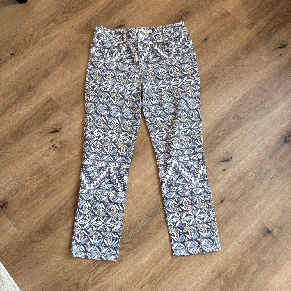 Tory Burch Geometric Mosaic Print Straight Leg Pants Size 29 Multicolor Stretch